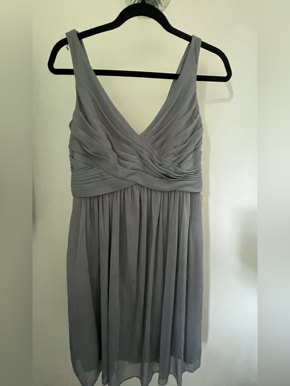 Short Formal Grey V-Neck Pleated Women’s Dress